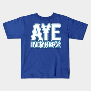 AYE INDYREF2, Scottish Independence White and Saltire Blue Layered Text Slogan Kids T-Shirt